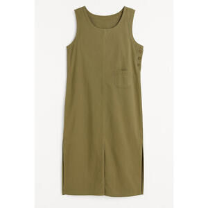 Olive Green Button-Side Sleeveless Dress Relaxed Fit Original‎ TY Wear Dress